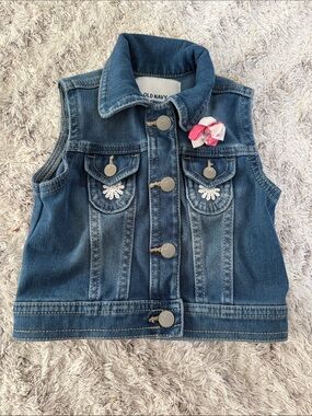 6-12m old navy Old Navy Girls' Dark Blue Denim Vest with Pink Bow